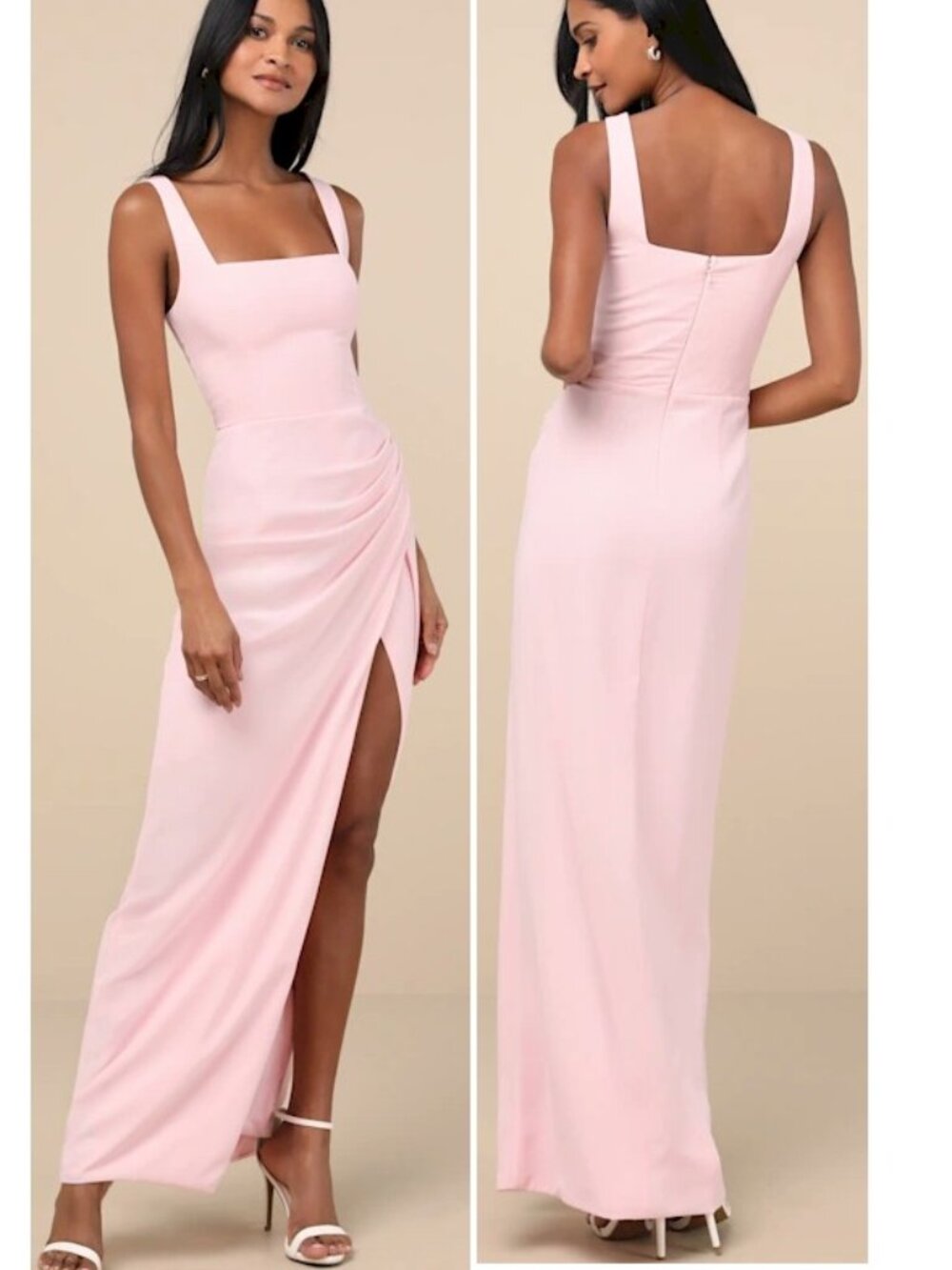 Lulus Glamorous Disposition Light Pink Ruched Maxi Dress Size XS New NWT
